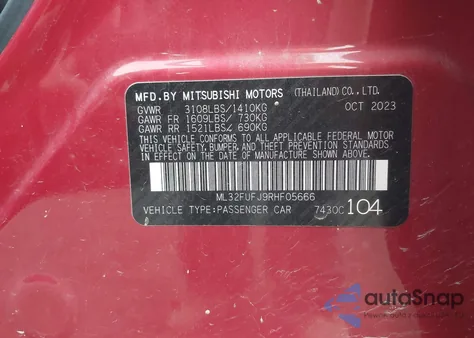 2024 Mitsubishi Mirage G4 Black Edition из США, поврежденный, VIN ML32FUFJ9RHF05666